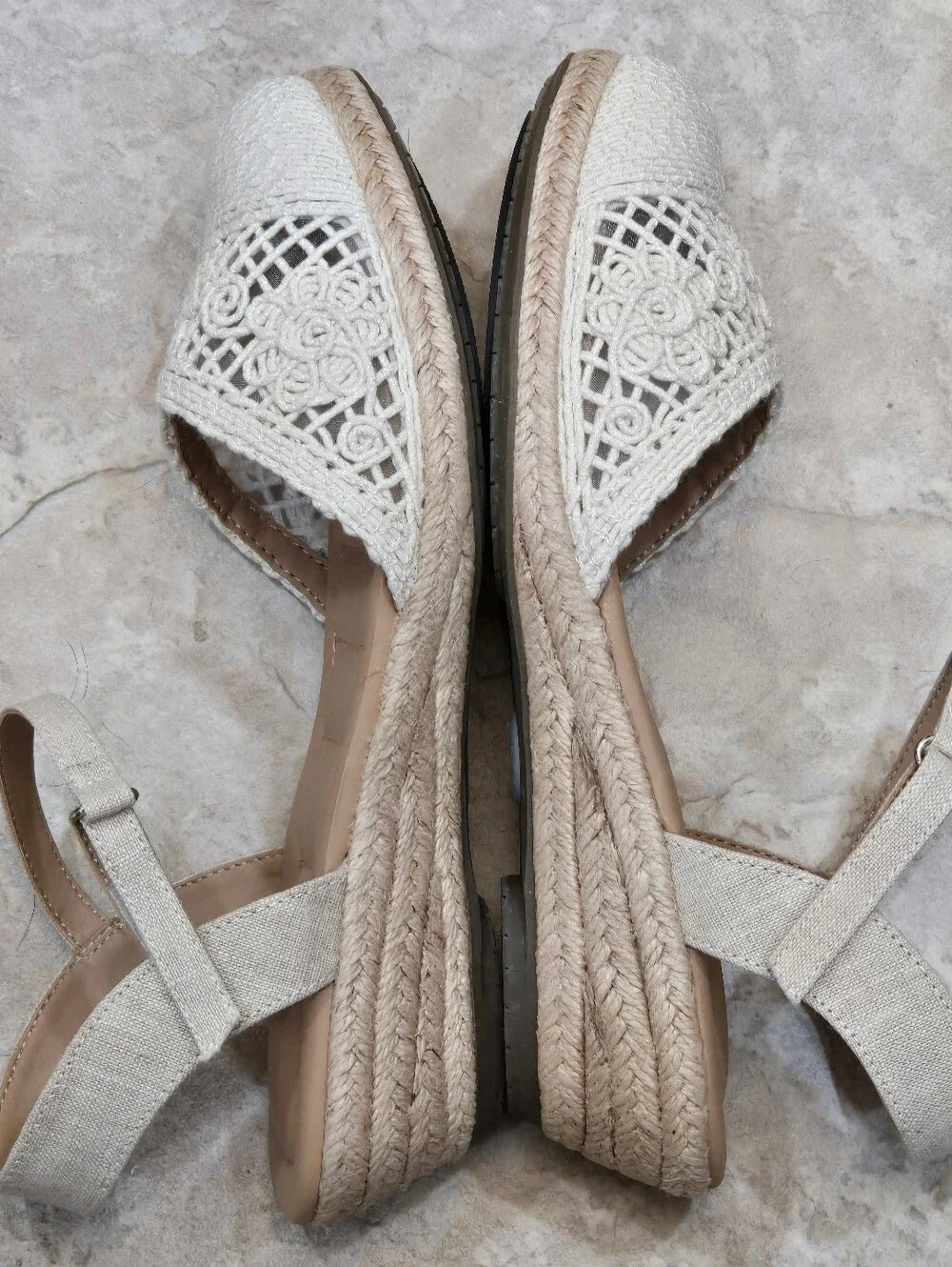 Shoes~ Kelly & Katie Cream Boho Chic Espadrille Wedge Cream Sandals~ Sz 8.5 EUC!